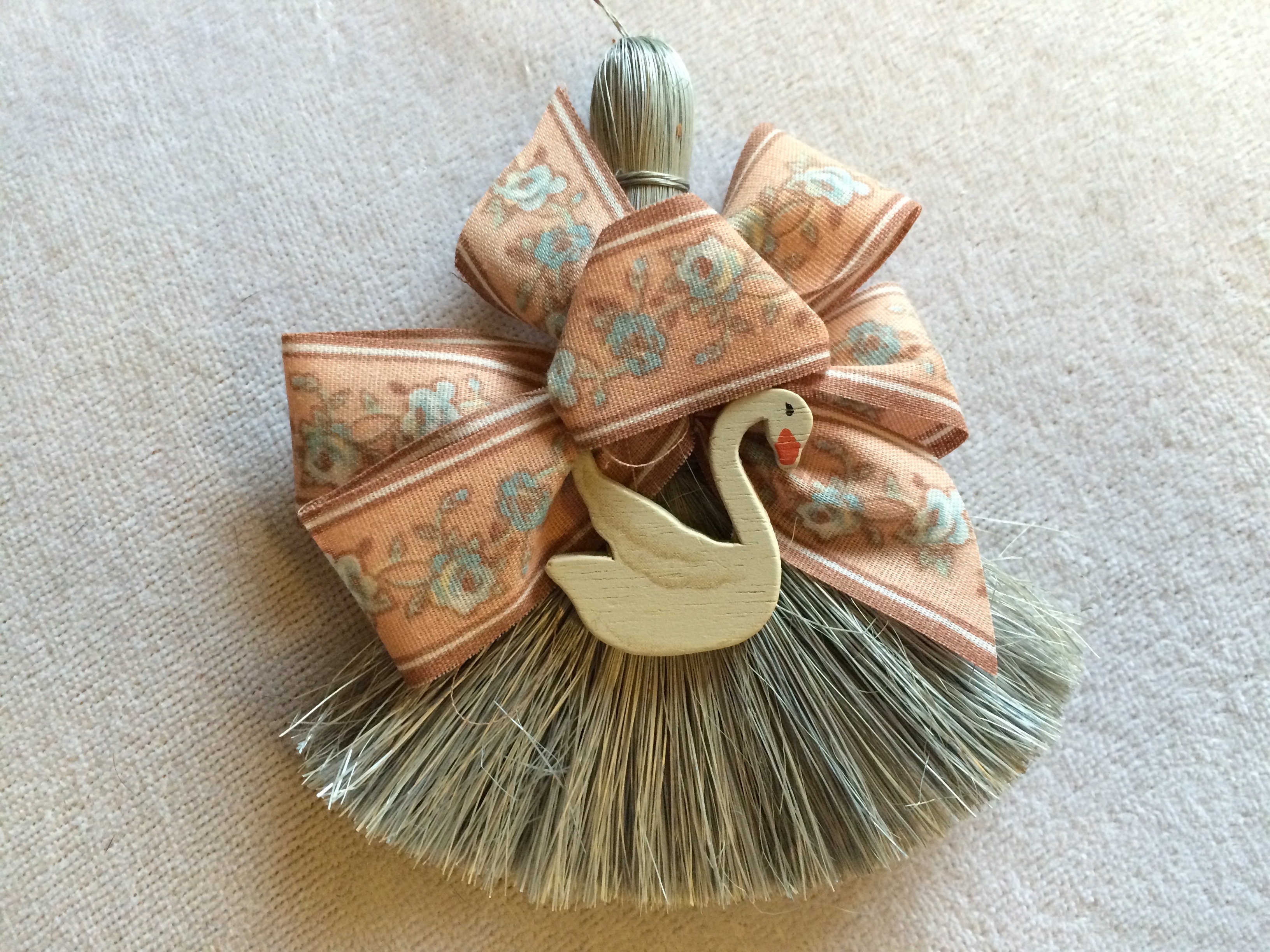 Vintage 1980s Dried Flowers & Wooden Swan Broom Ornament by Annabelle\'s Angels