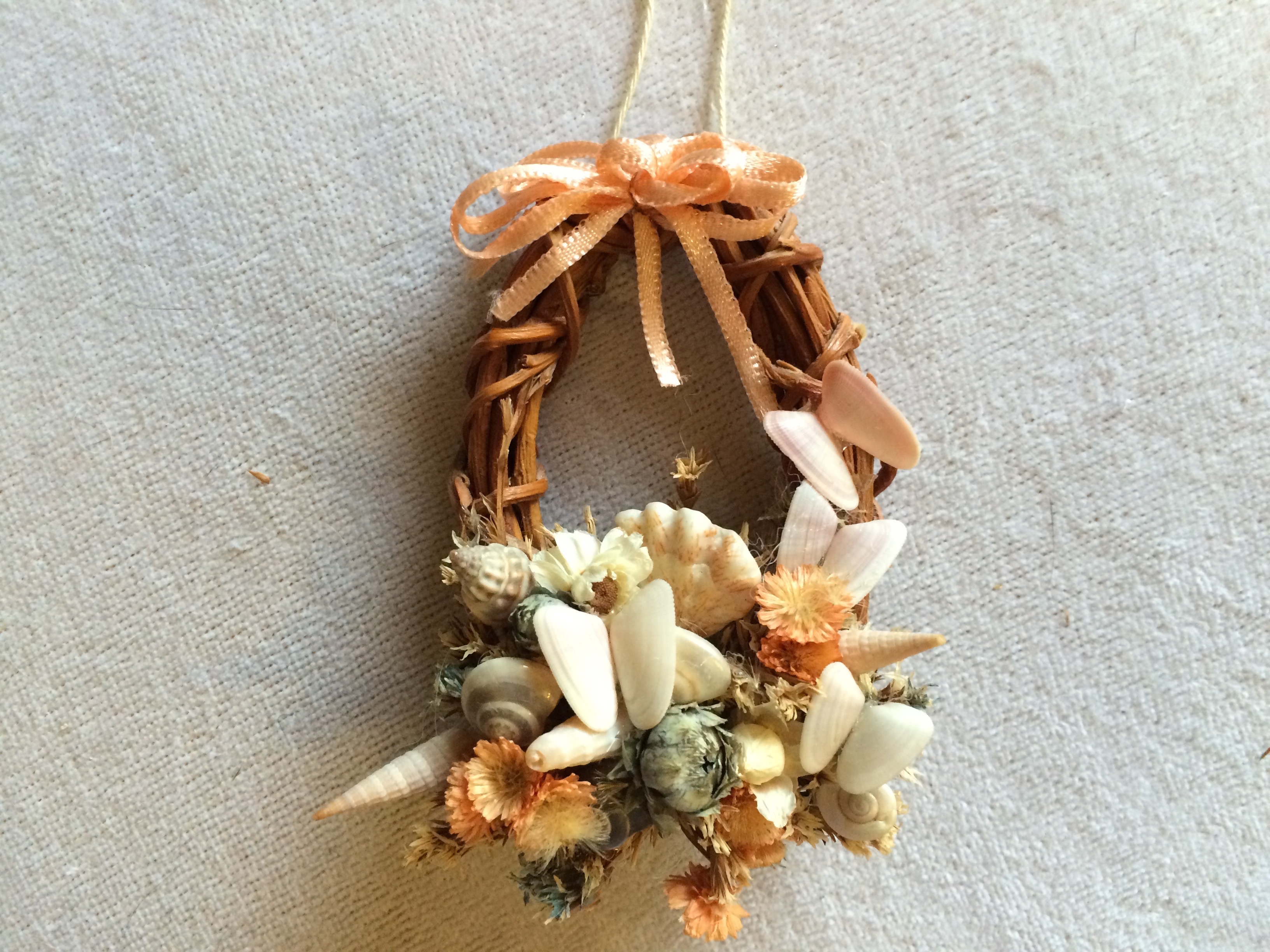Vintage 1980s Grapevine Shell Dried Flowers Ornament by Annabelle\'s Angels