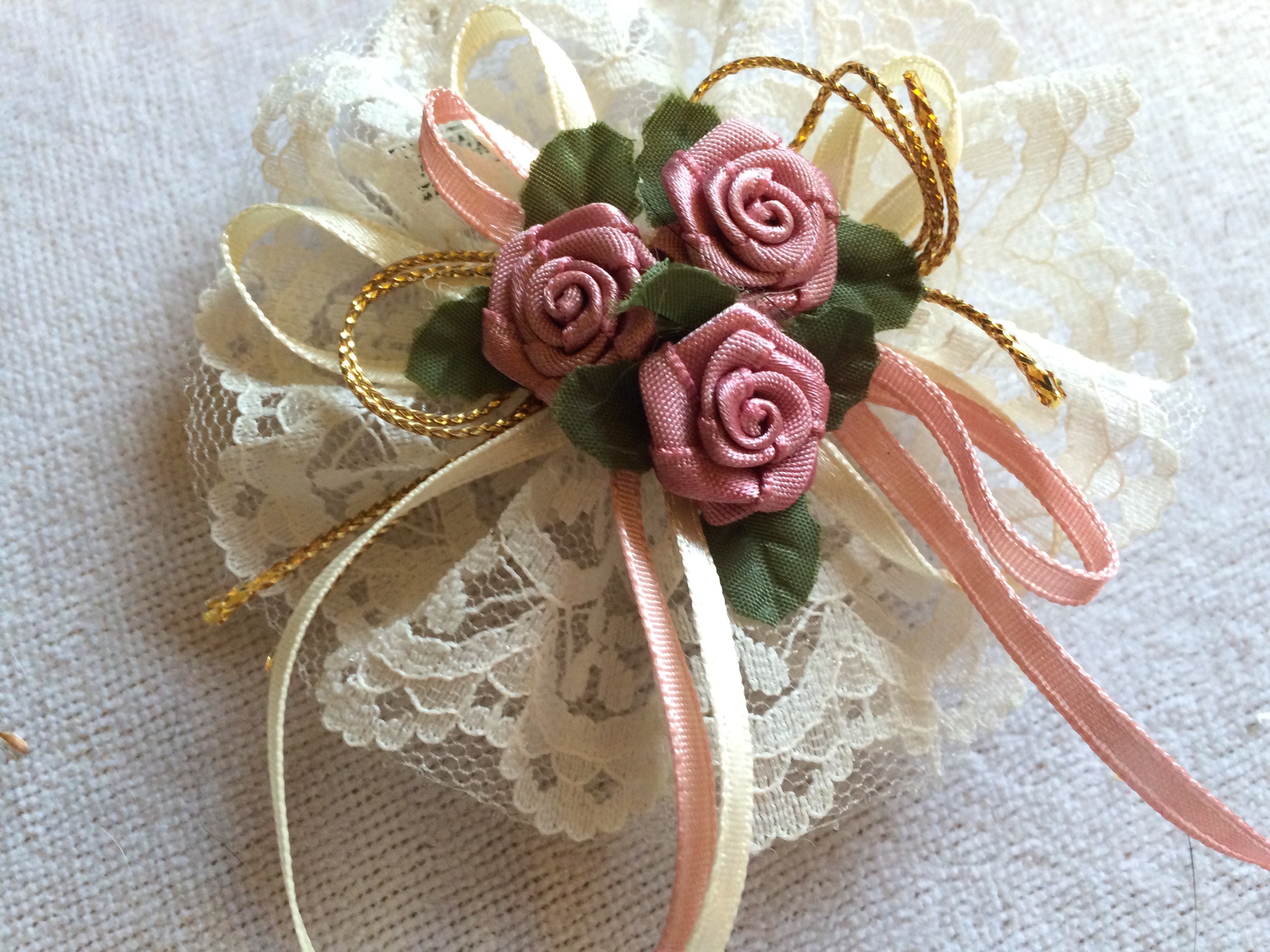 Vintage 1980s Lace Silk Rose Bud Floral Bouquet Ornament by Annabelle\'s Angels