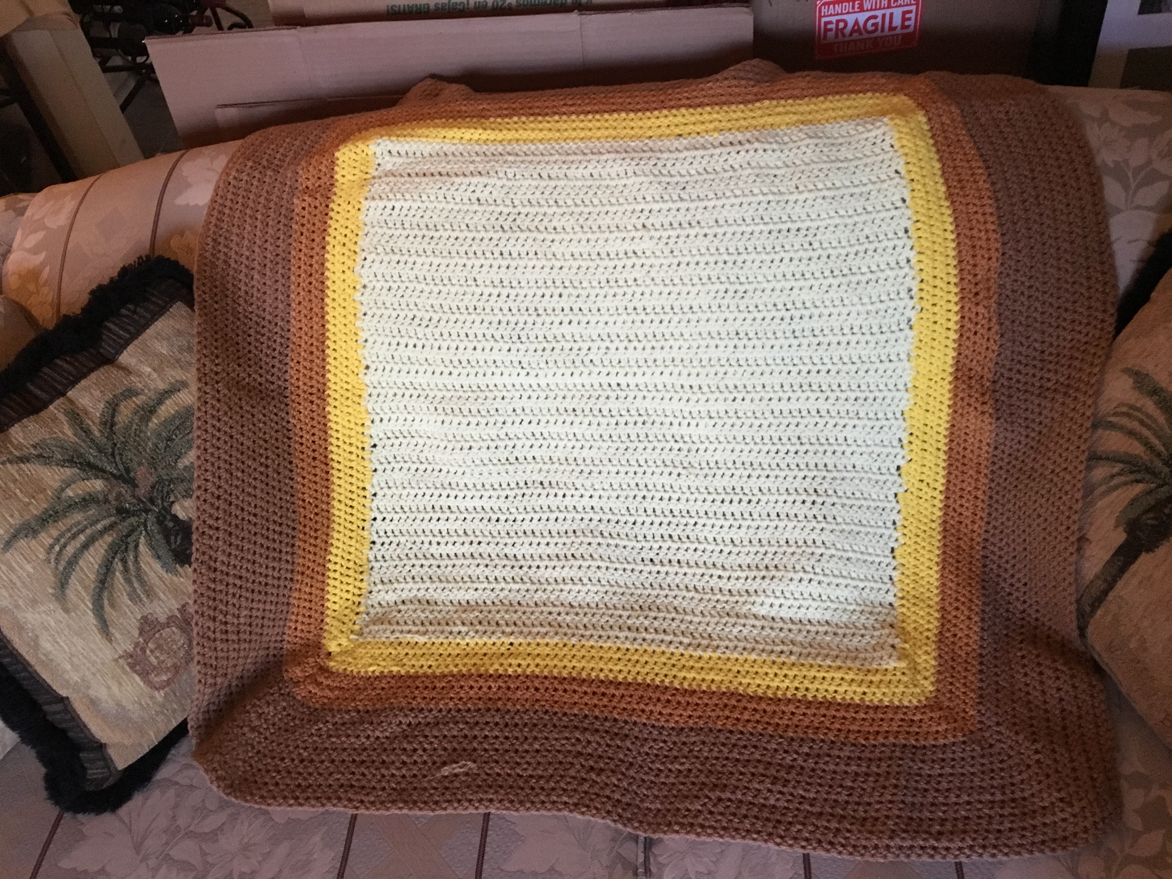 1973 Hand-Knit Fall Colors Afghan Table Cover (35\
