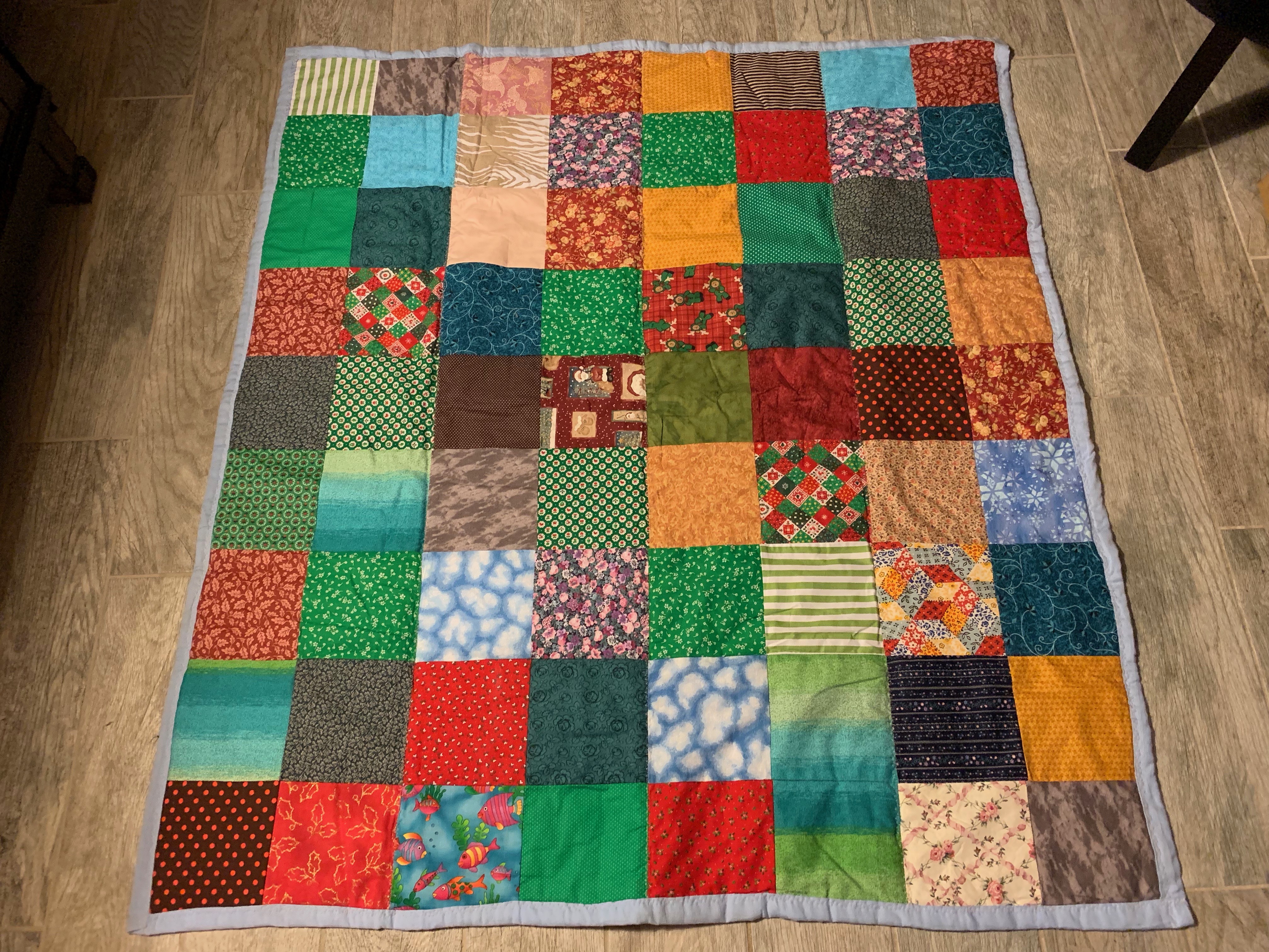 1986 Hand-Stitched Whimsical Cotton Patchwork Quilt (46\