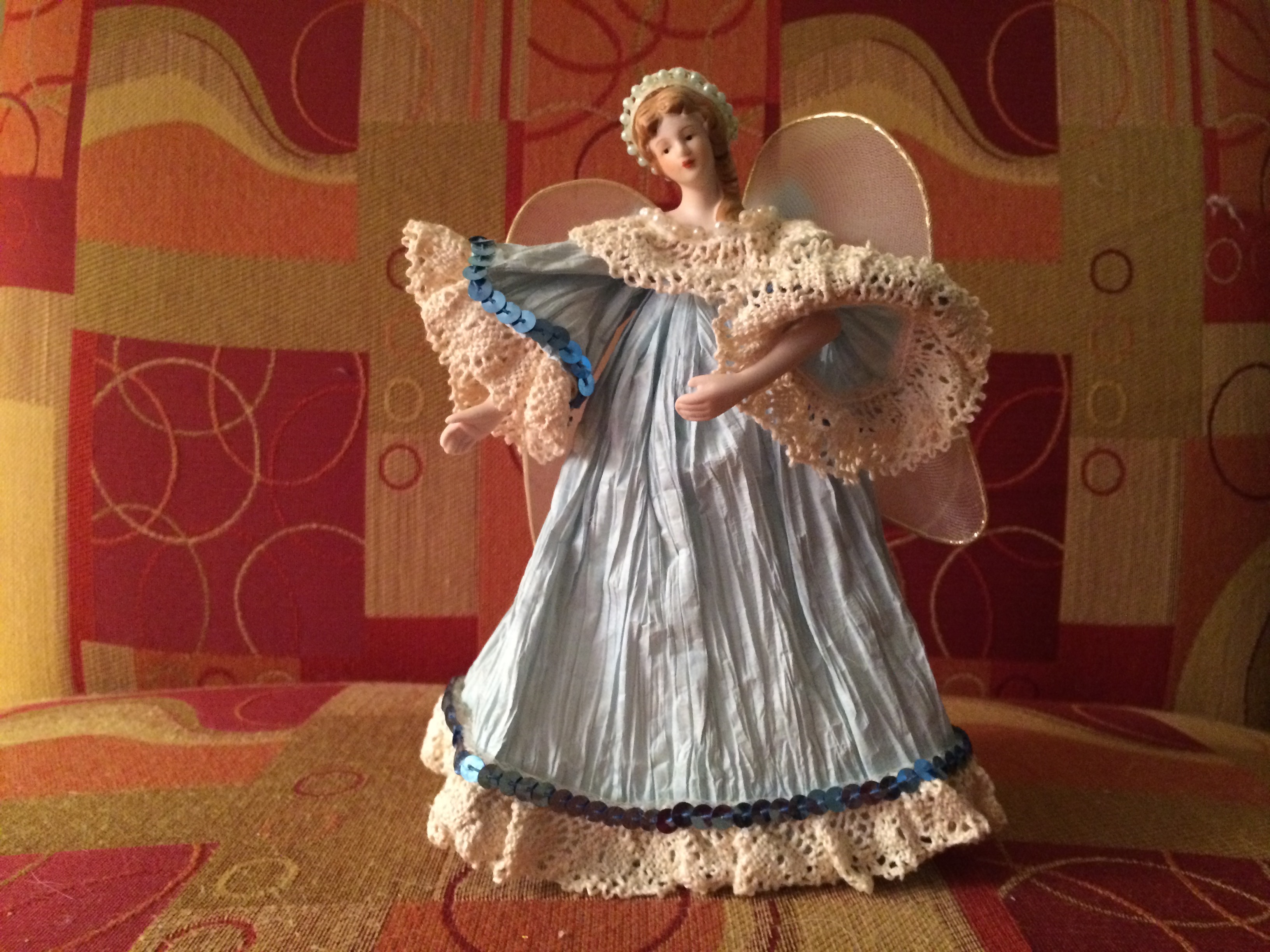 Vintage 1980s GLENDA - Blue Porcelain Papercraft Angel by Annabelle\'s Angels