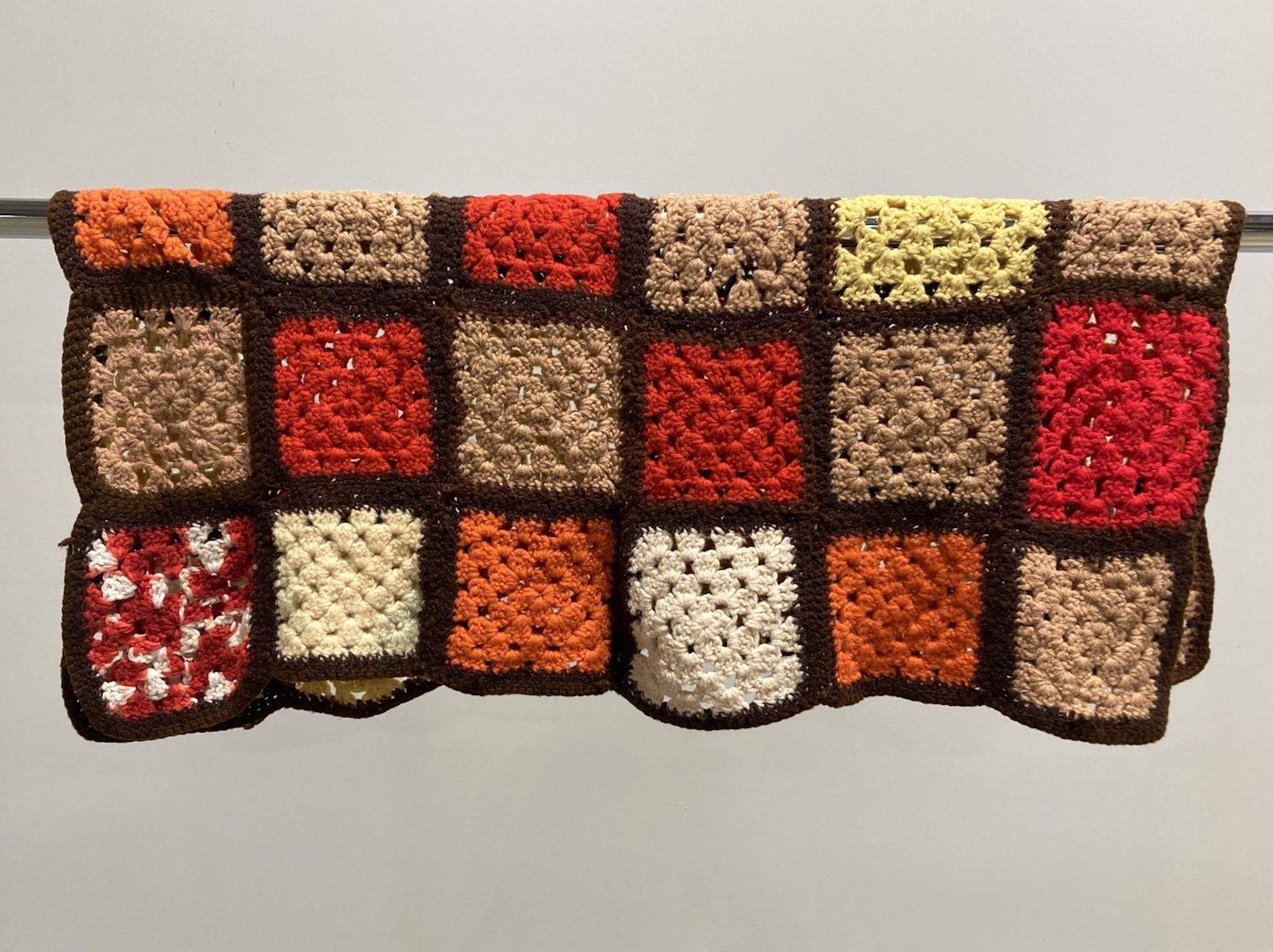 1981 Hand-Knit Colors of Autumn Afghan Table Cover (32\
