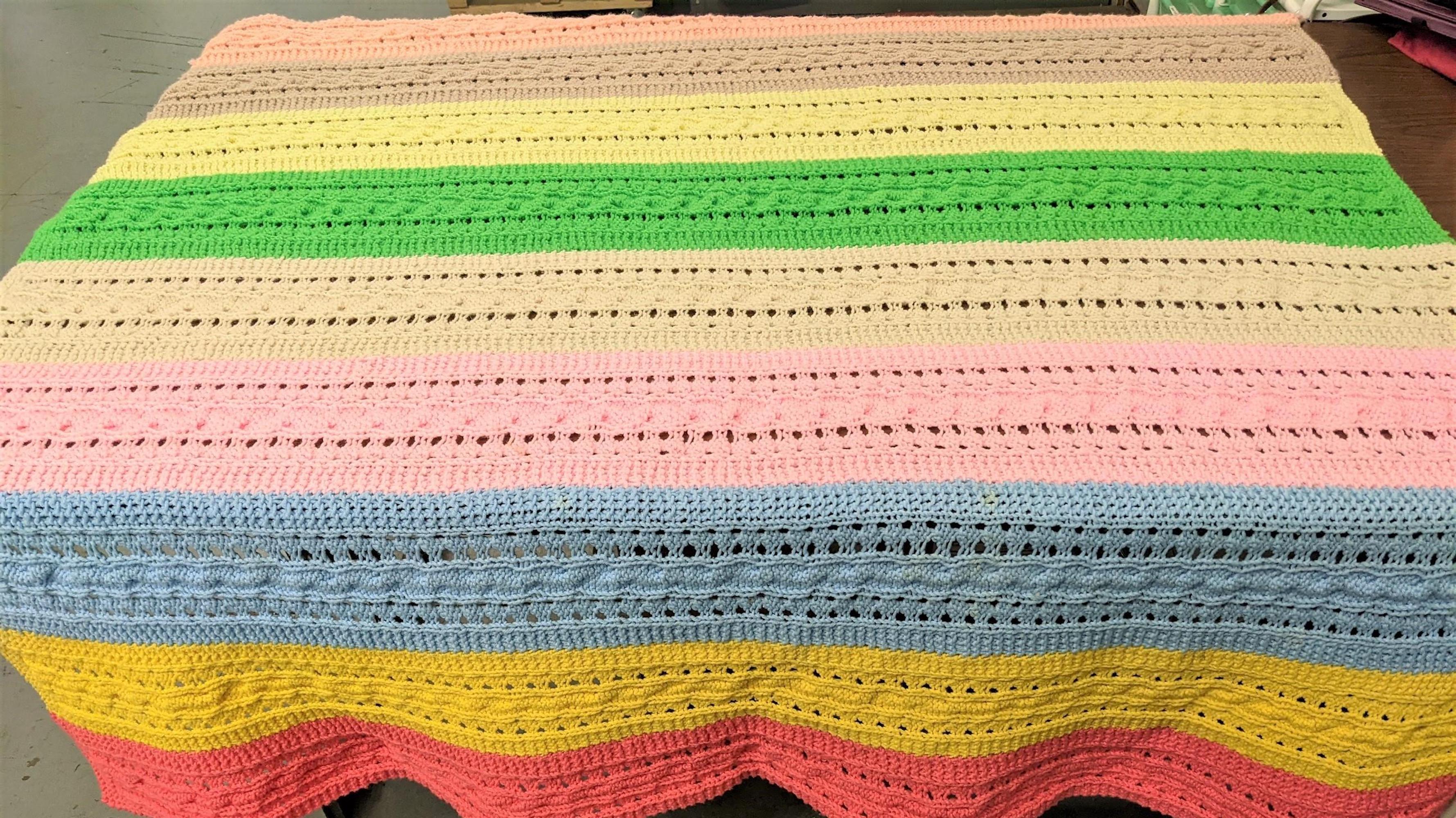 1988 Hand-Knit Rainbow Colored Cable Stitch Afghan Throw (54\
