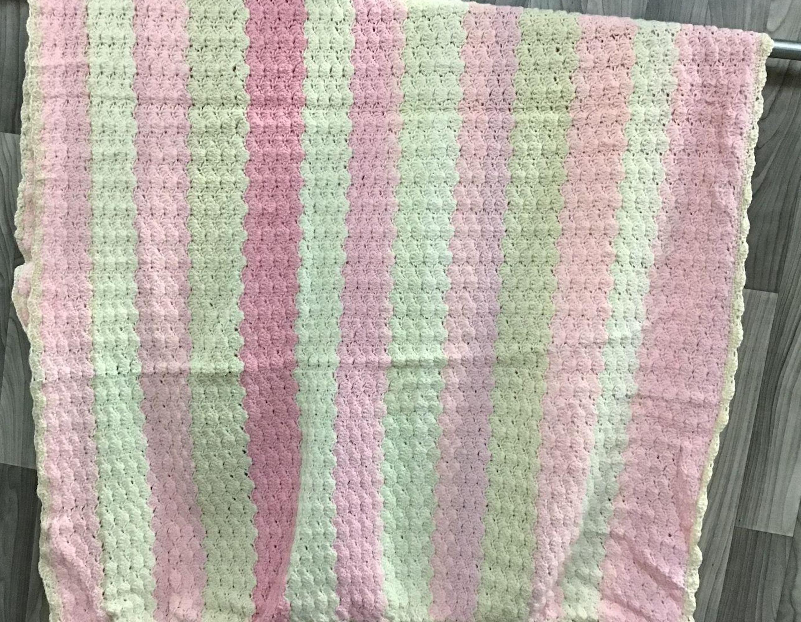 1987 Hand-Knit Pink & Yellow Afghan Throw (48\