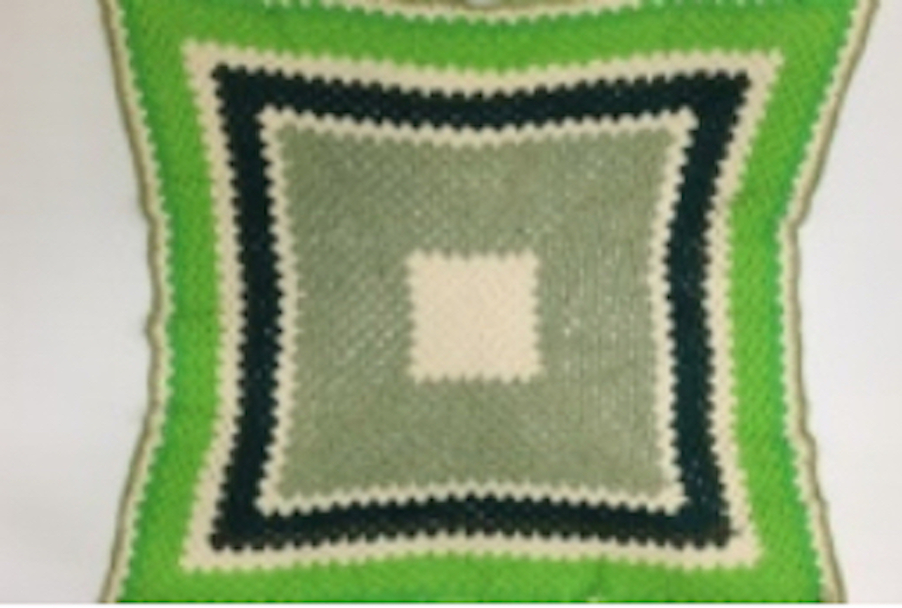 1974 Hand-Knit Multi Green Afghan Table Cover (54\
