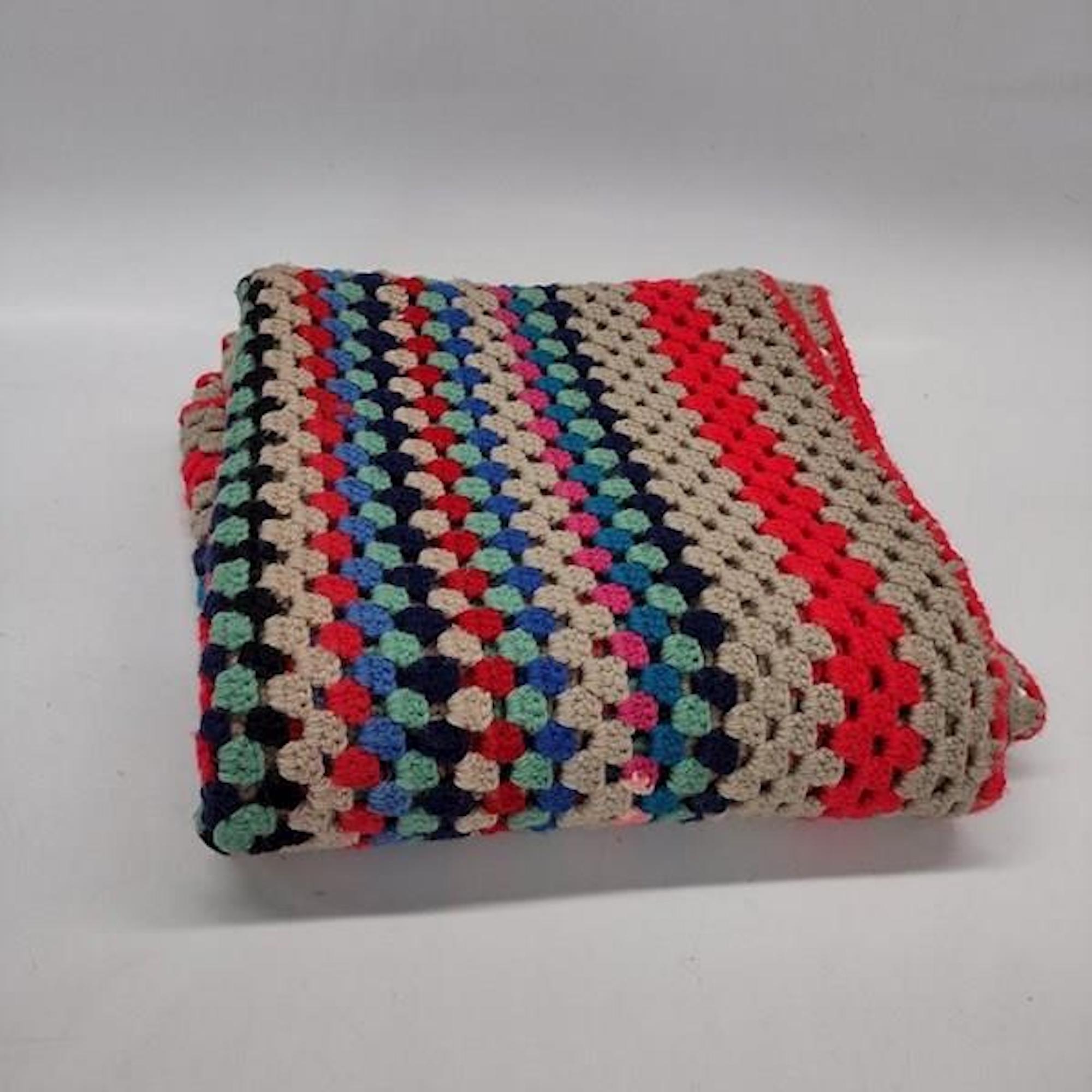 1974 Hand-Knit Multicolor Afghan Table Cover (52\