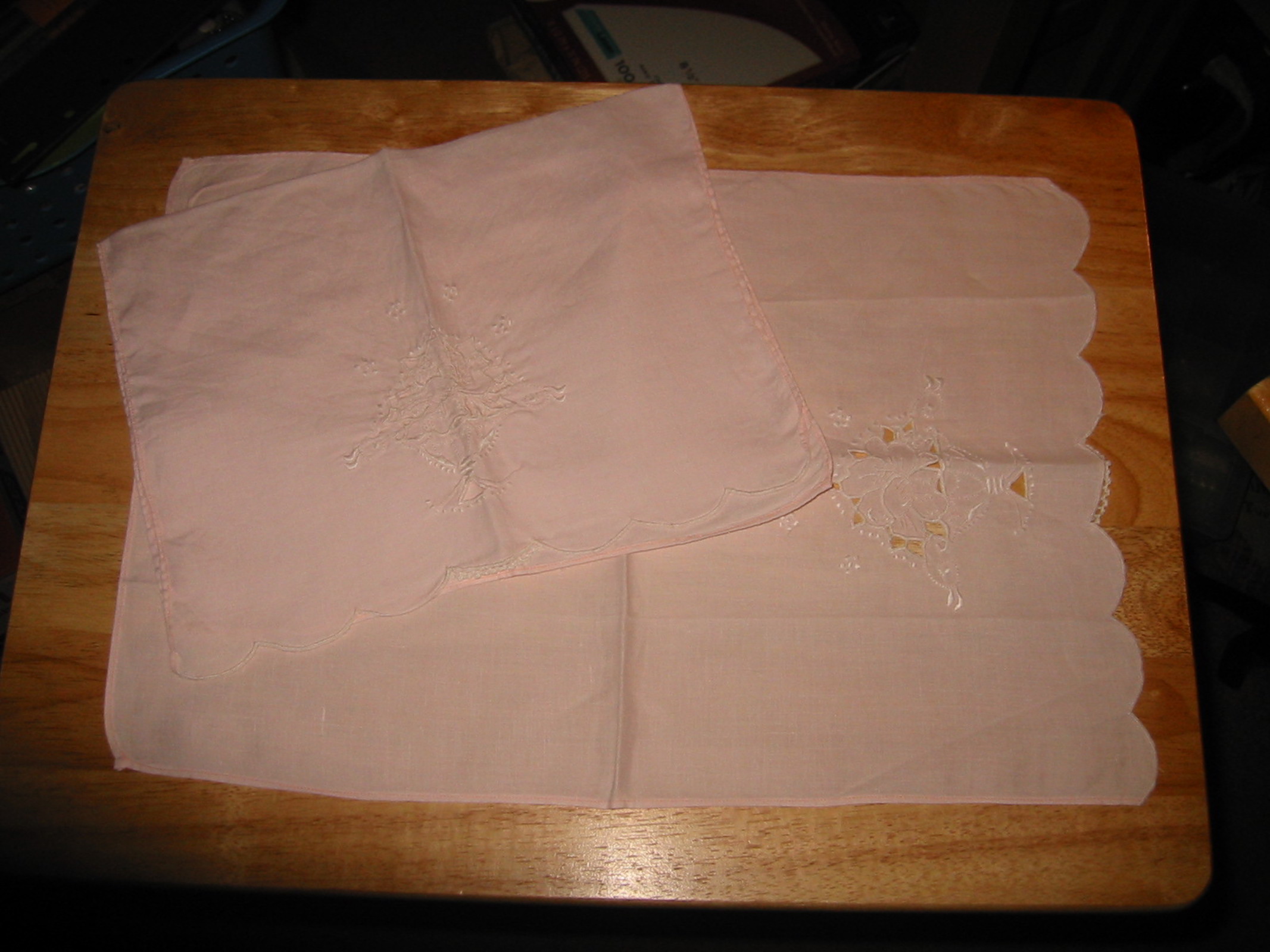 1940s Shabby Chic Pink Linen Dresser Scarves (set of 2)