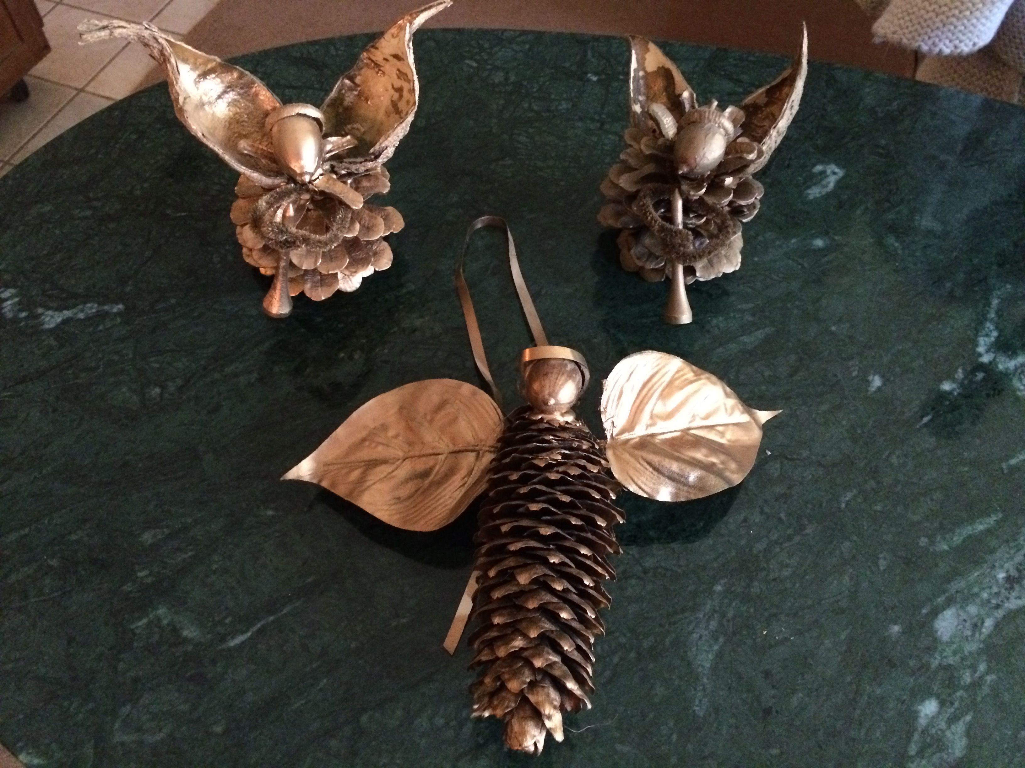Vintage 1980s Pinecone Angels - 2 Figures + 1 Ornament by Annabelle\'s Angels
