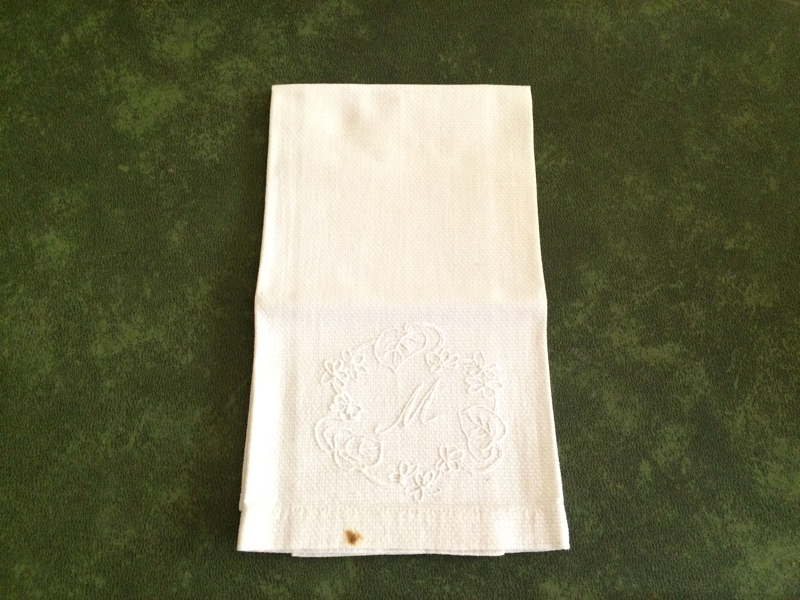 1920s Antique Guest Hand Towel, Embroidered Letter M