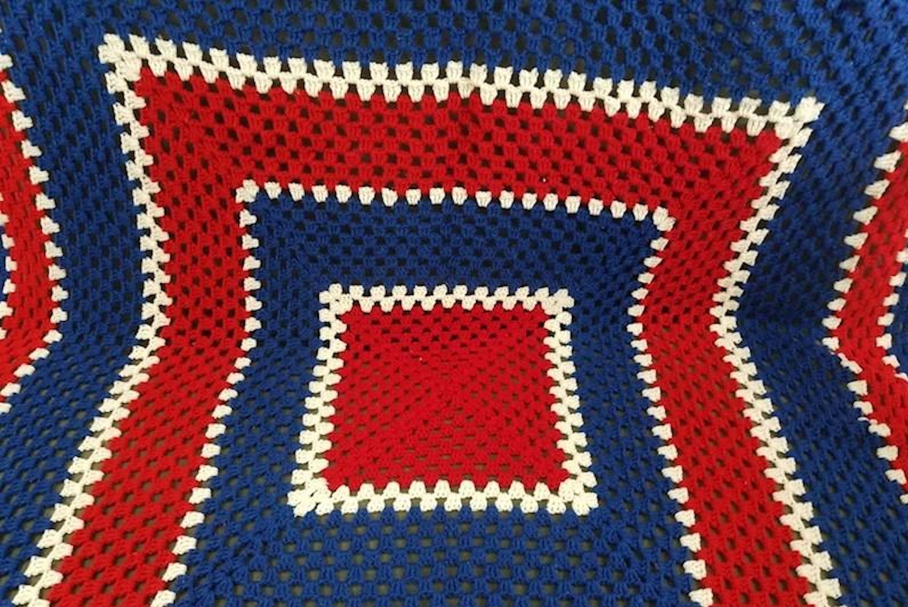 1976 Hand-Knit Red, White & Blue Afghan Throw (61\