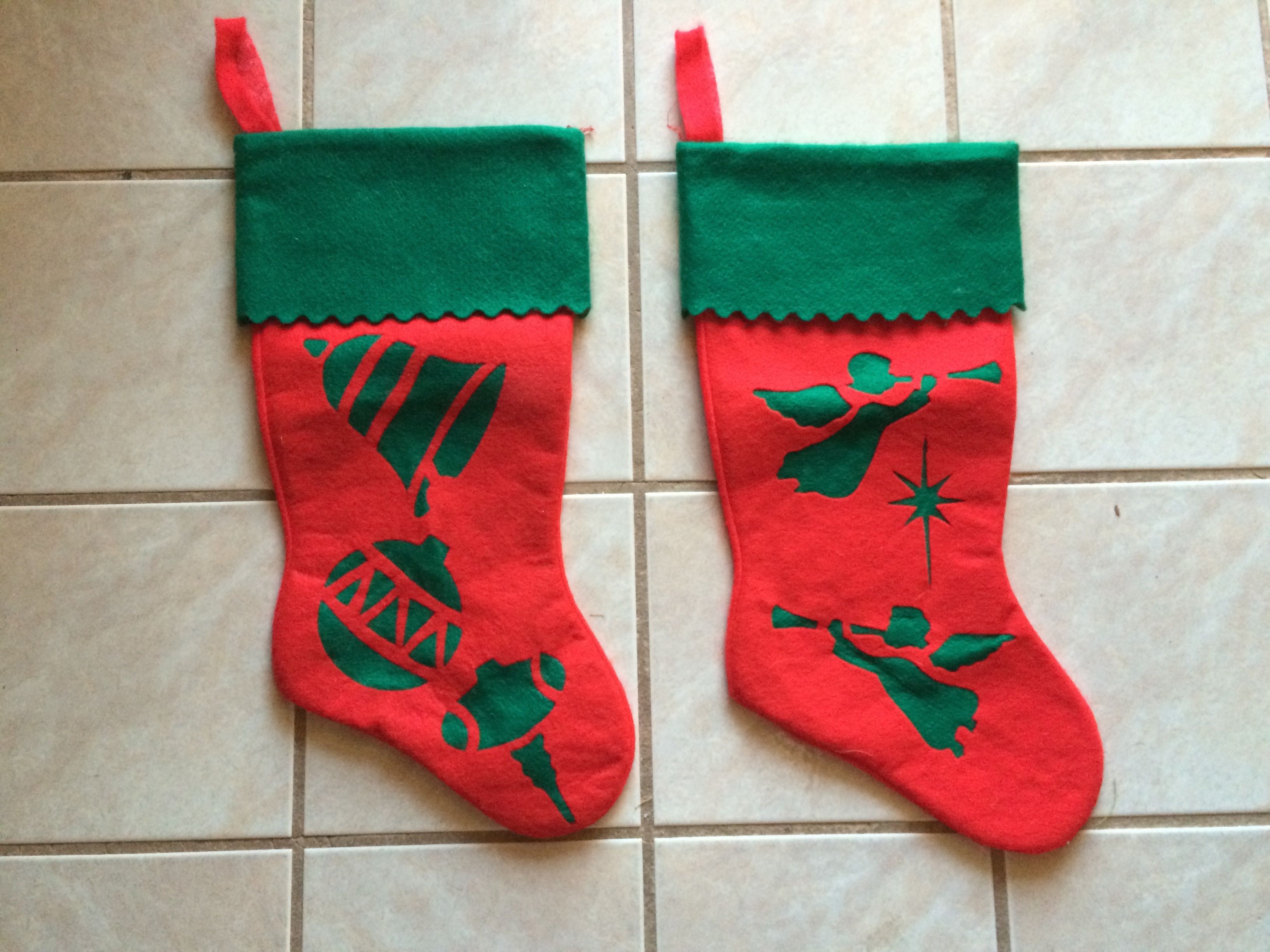 Vintage 1964 Felt Cutwork Christmas Stockings by Annabelle\'s Angels (set of 2)